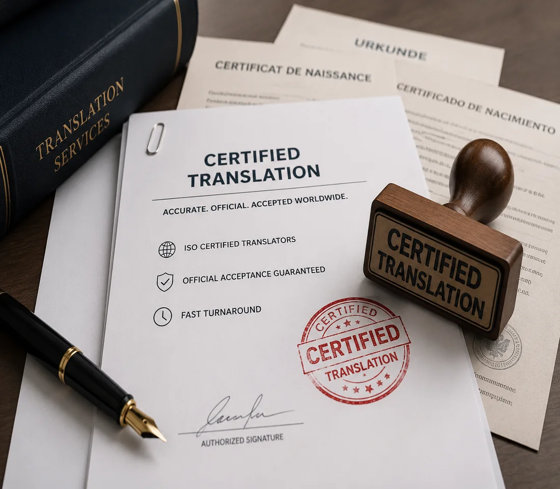 Certified translation documents with notary stamp — professional certified translation services in New York City